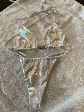 Iridescent Triangle Bikini Set in Silver - Women Intimates & Sleepwear